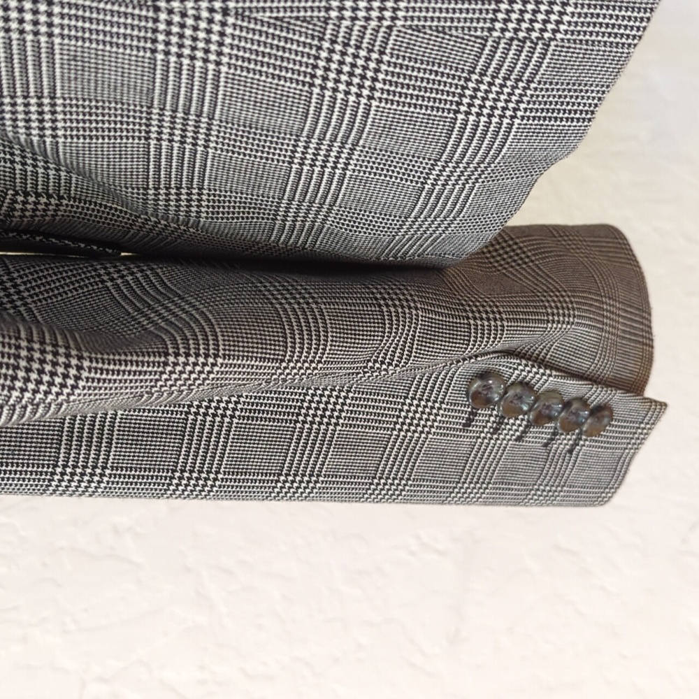 Worthington Stretch Black Glen Plaid Single Button Blazer Suit Jacket Size 12 - Picture 5 of 7